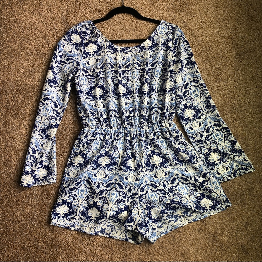 Blue and white romper